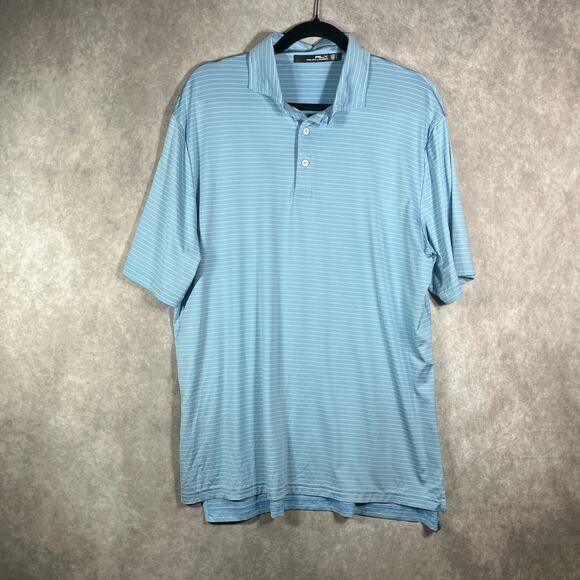 RLX Ralph Lauren Golf Polo Shirt Men Size Large Blue White Striped Preppy Casual - Picture 1 of 8